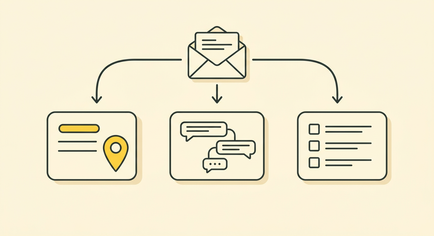 Replies become tickets, comments and tasks